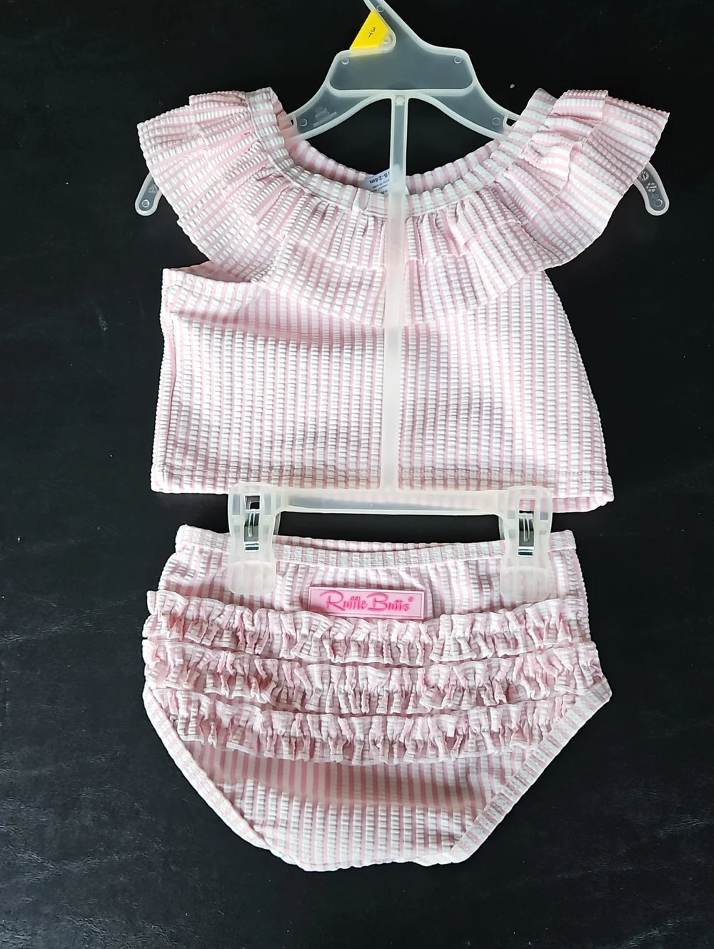 Ruffle Butts Pink Seersucker Ruffle Diaper Cover Set